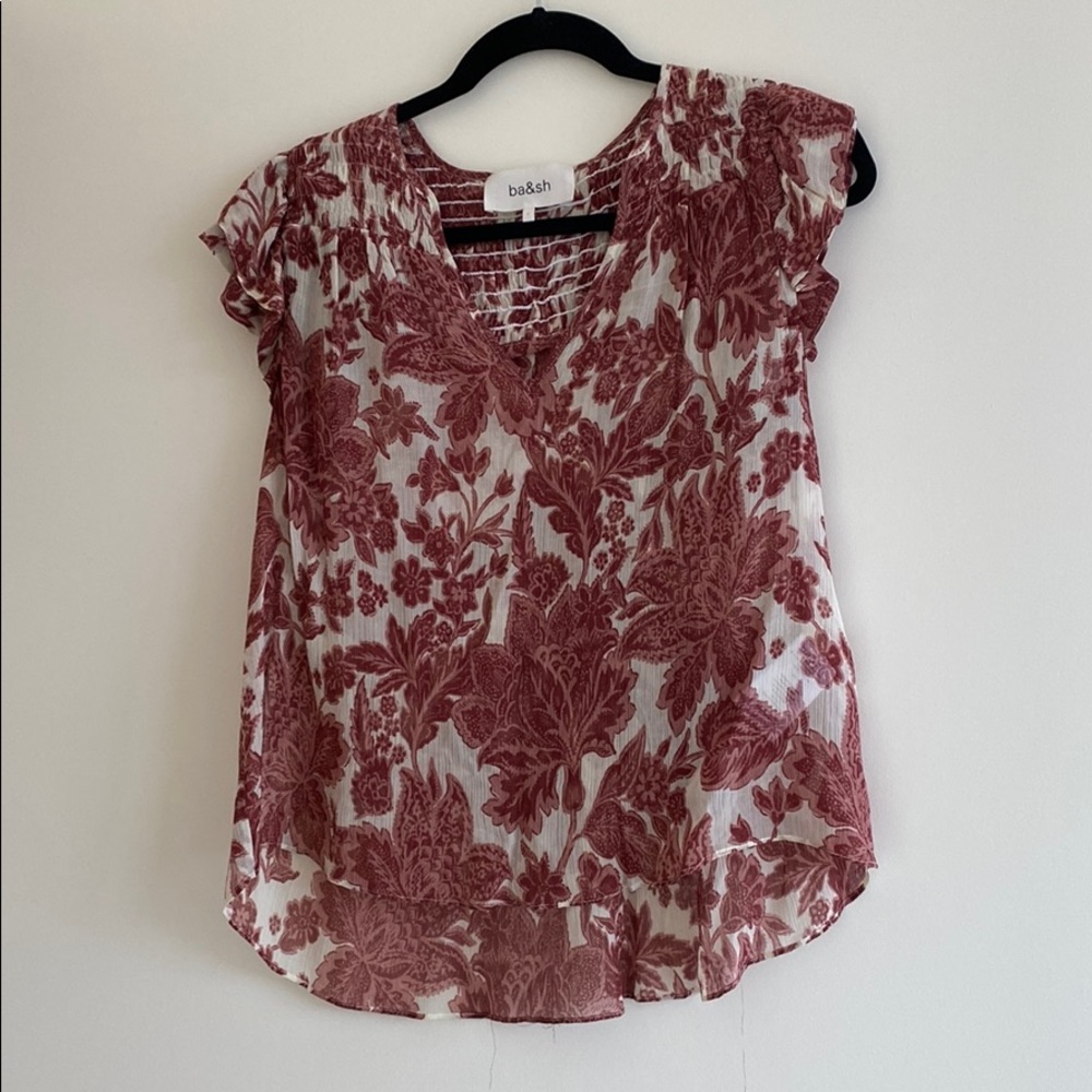 ba&sh Floral Silk Short Sleeve Blouse